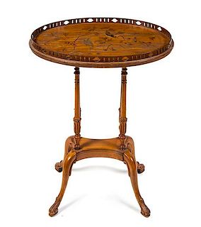 A French Marquetry Tray Table, Height 27 3/4 x width 21 1/4 x depth 5 1/2 inches.