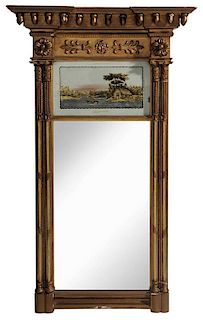Federal Eglomis&#233; and Gilt Wood Mirror