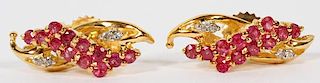 1CT NATURAL RUBY AND .16CT DIAMOND EARRINGS