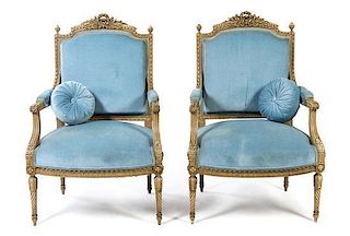 A Pair of Louis XVI Style Painted Fauteuils a la Reine, 19TH/20TH CENTURY, Height 41 inches.