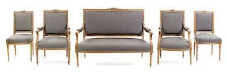 A Louis XVI Style Parlor Suite, LATE 19TH/EARLY 20TH CENTURY, Width of settee: 53 inches.