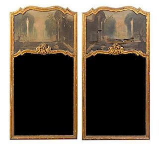 A Pair Louis XVI Style Giltwood Trumeau Mirrors, Height 61 x width 31 1/2 inches.