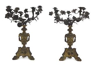 A Pair of Neoclassical Bronze Five-Light Candelabra, 19TH CENTURY, Height 22 inches.