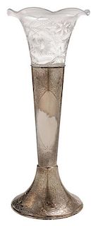 Sterling and Glass Trumpet-Form Vase