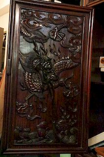 Chinese "SuanZhi Wood" Cabinet w/ Calligraphy