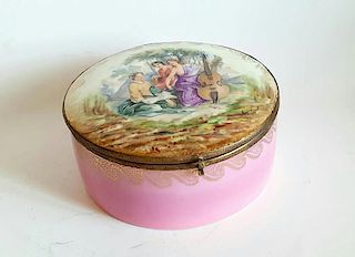 Antique French Hand Painted Large Dresser Box