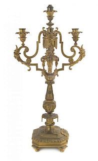 A Neoclassical Style Gilt Bronze Five-Light Candelabrum, Height overall 33 inches.