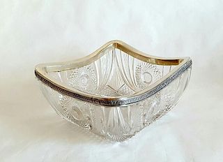 Antique Russian Cut Crystal & Silver Mount Bowl