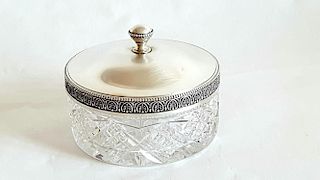 Antique Russian Cut Crystal and Silver lidded box