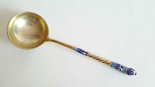 ANTIQUE RUSSIAN GILT SILVER AND CLOISONNE SPOON