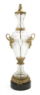 A Continental Gilt Bronze Mounted Cut Glass Urn, Height overall 36 inches.