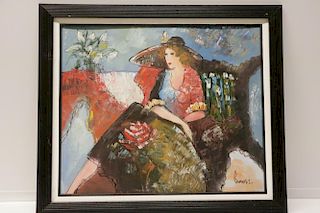 European Oil on Canvas Sophisticated Lady, Signed