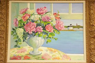 European Oil on Canvas Painting of Flowers