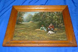 Russian Oil on cardboard  Painting signed