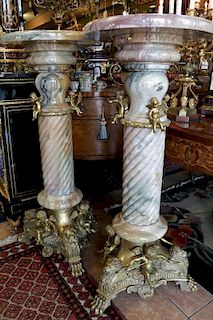 Pair of French Marble and Bronze Stands/ Column