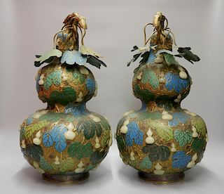 18/19th C. Chinese Cloisonne Gourd Shape Vases