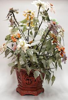 Chinese Cinnabar Planter w/ Flowers