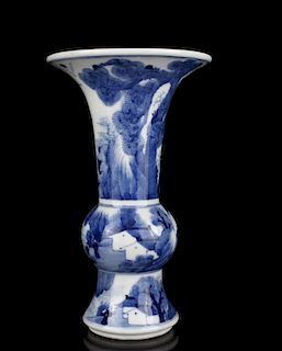Chinese Blue/White Gu Shaped Porcelain Vase