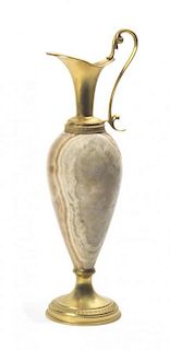 A Continental Onyx and Gilt Bronze Mounted Ewer, Height 14 inches.