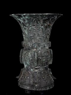 Chinese Bronze Gu Shape Vase