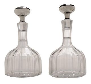 Pair Paneled Glass Decanters with
