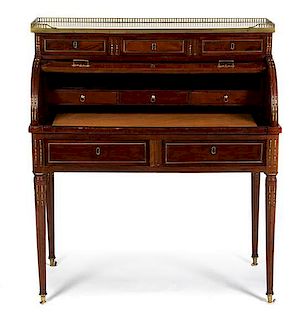 A Directoire Mahogany Bureau a Cylindre, Height 43 1/8 x width 38 x depth 19 1/4 inches.