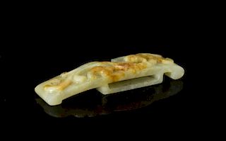 Chinese White Jade Sword Ornament w/ Russet