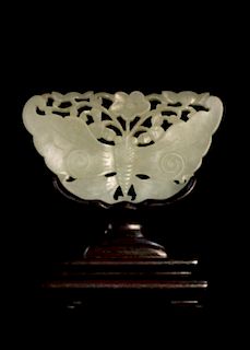 Chinese Carved Jade Butterfly,Openwork w Stand