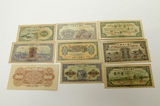 Group of 9 Pieces Chinese Paper Currency