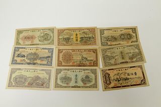 Group of 9 Pieces Chinese Paper Currency