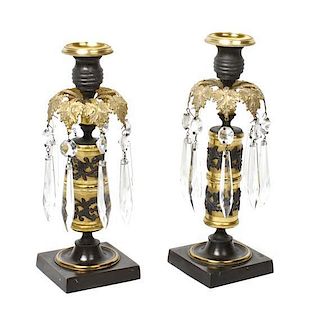 A Pair of Empire Gilt Bronze Candlesticks, 19TH CENTURY, Height 10 inches.