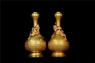 Qing Dynasty Chinese Gilt Bronze Vases