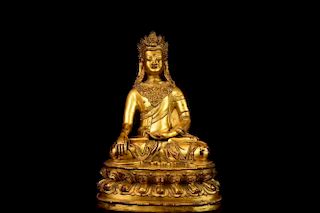 Qing Dynasty Chinese Gilt Bronze Seating Buddha