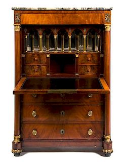 An Empire Gilt Metal Mounted Mahogany and Fruitwood Secretaire a Abattant, EARLY 19TH CENTURY, Height 59 1/2 x width 40 x depth