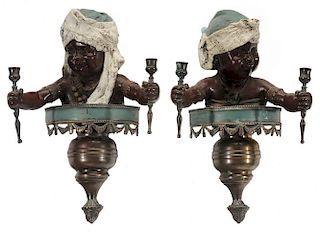 Pair Bronze, Brass and Painted Tole