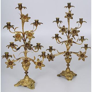 Gilt Metal Floral Candelabra