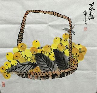 Chinese Ink/Color Painting on Fruits, Signed