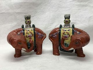 Pair of Chinese Porcelain Elephants Candle Holder