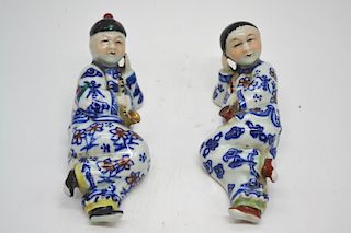 Pair of Chinese Blue/White Copper Red Figures