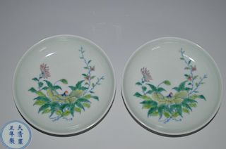 Pair of Chinese Blue/White Famille Verte Dishes