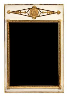 An Empire Style Painted and Parcel Gilt Pier Mirror, Height 49 3/4 x width 33 inches.