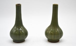 Pair of Chinese Long Quan Style Long Neck Vase