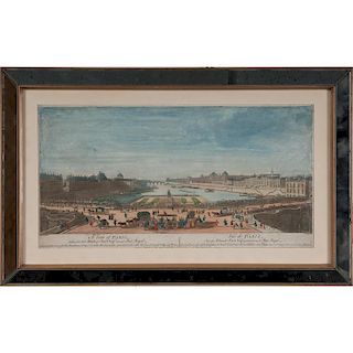 Hand-Colored Engraving, A View of Pars Taken from the Middle of Pont Neuf towards Pont Royal
