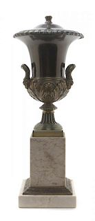 A Neoclassical Brass and Marble Table Lamp, Height overall 40 1/4 inches.
