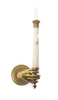 A Neoclassical Brass and Alabaster Sconce, Height 22 inches.