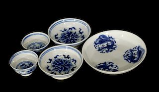 5 Pieces of Chinese Blue/White Porcelain Dishes&Cu