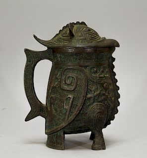 Chinese Bronze Ewer of a Beast Form