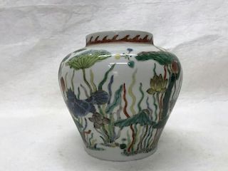 Chinese WuCai Porcelain Fish Jar
