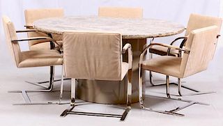 CIRCULAR GRANITE TABLE & BRUETON TUBULAR CHAIRS