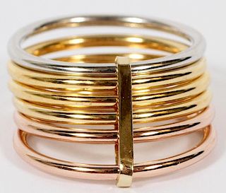 YELLOW WHITE & ROSE GOLD BAR-LINKED BANDS RING
